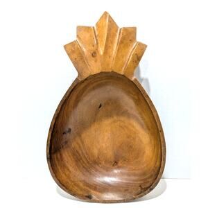 Vtg Wooden Pineapple Shaped Carved Decorative Display Fruit Bowl 14"x9"x3"
